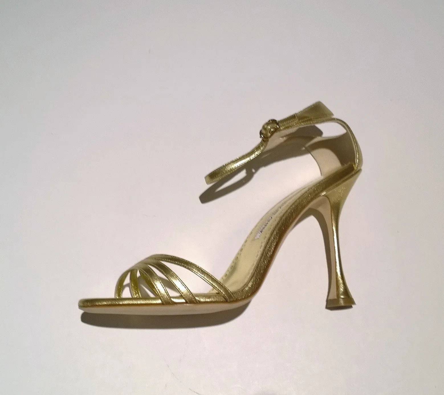 Manolo Blahnik Caracol 105 Gold Nappa Leather Sandals Heels NIB