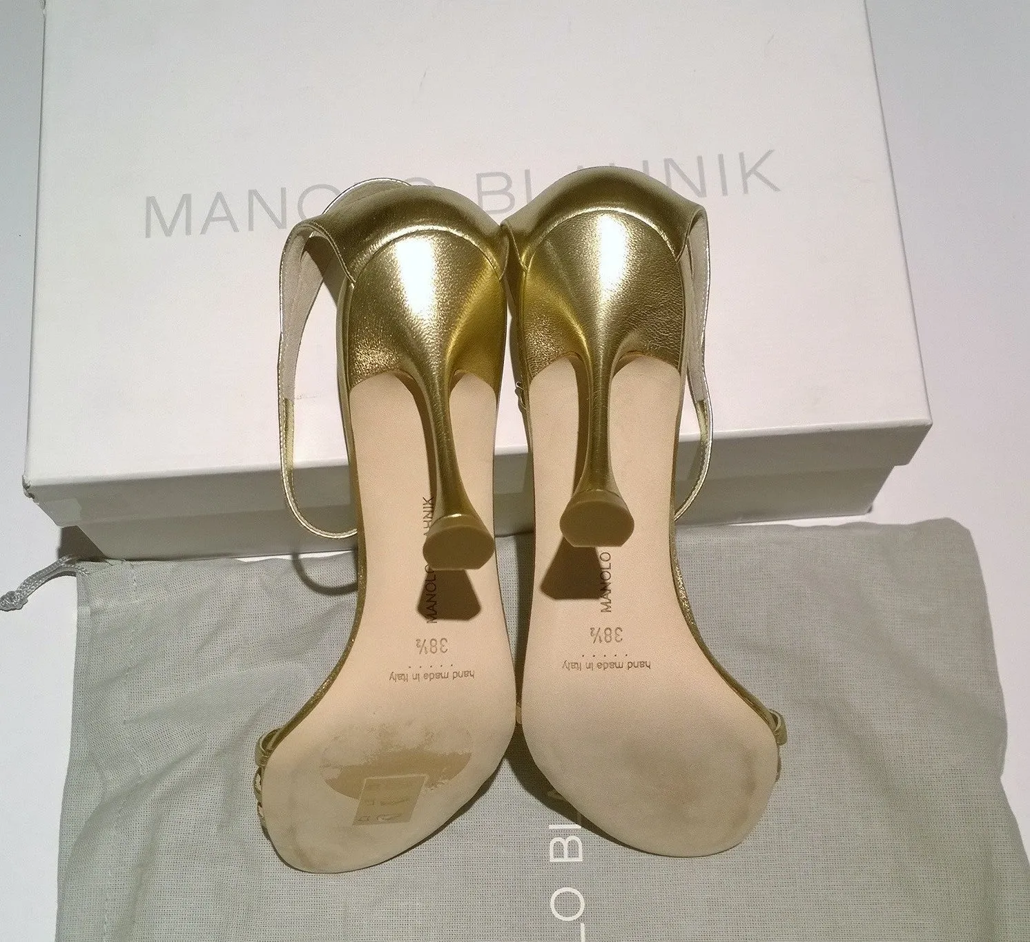 Manolo Blahnik Caracol 105 Gold Nappa Leather Sandals Heels NIB