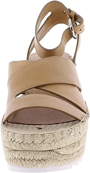 Marc Fisher Ltd. Women's Raffa Espadrille Platform Wedge Sandals Medium Natural Leather 10