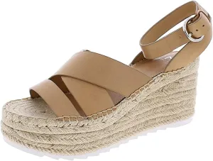 Marc Fisher Ltd. Women's Raffa Espadrille Platform Wedge Sandals Medium Natural Leather 10