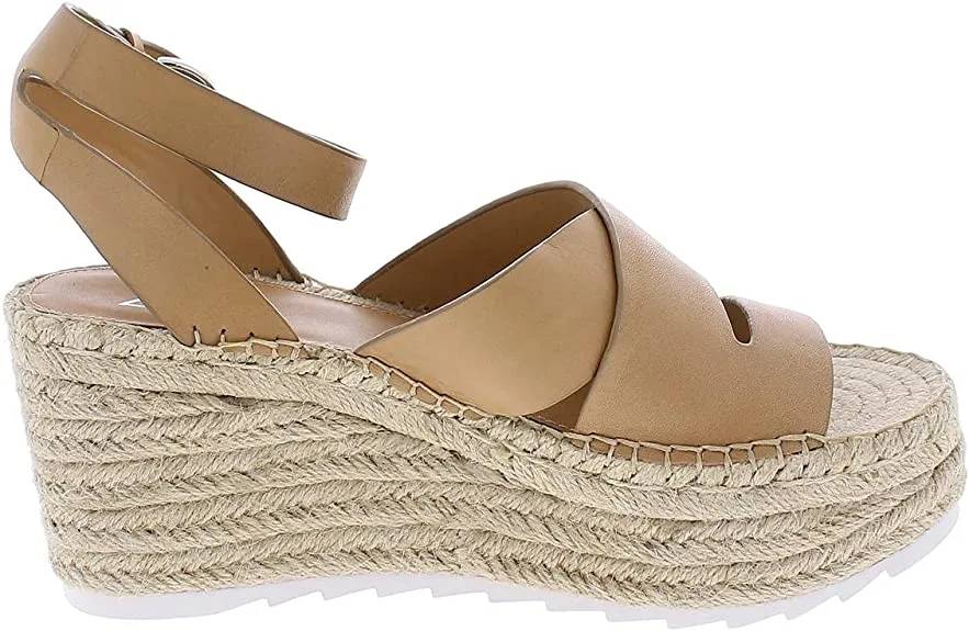 Marc Fisher Ltd. Women's Raffa Espadrille Platform Wedge Sandals Medium Natural Leather 10