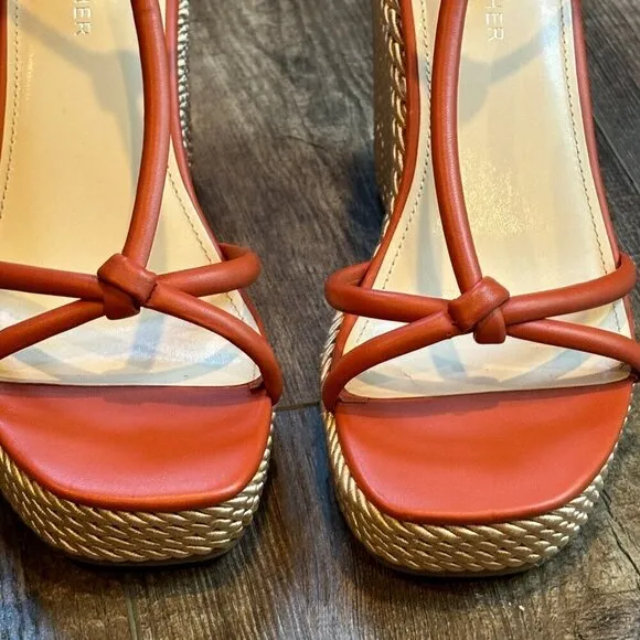 Marc Fisher Zinck Espadrille Twisted Rope Wedge Sandal Burnt Orange Rust Women's