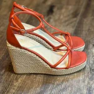 Marc Fisher Zinck Espadrille Twisted Rope Wedge Sandal Burnt Orange Rust Women's