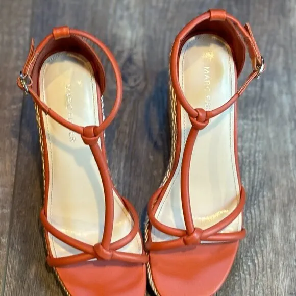 Marc Fisher Zinck Espadrille Twisted Rope Wedge Sandal Burnt Orange Rust Women's