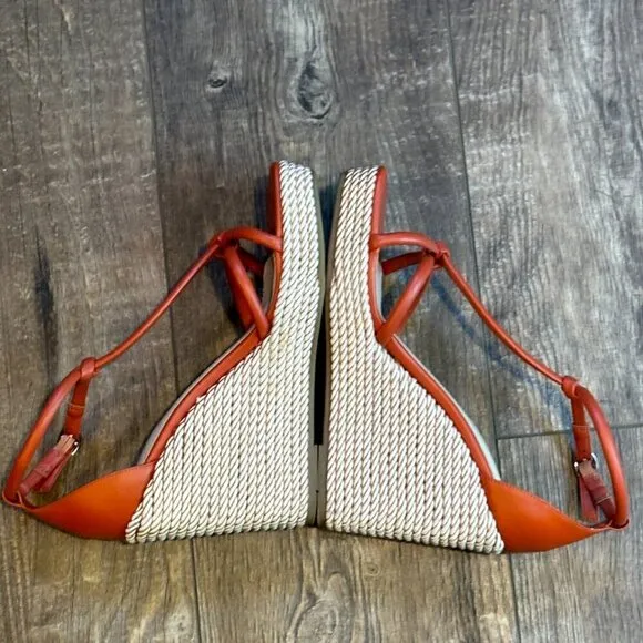 Marc Fisher Zinck Espadrille Twisted Rope Wedge Sandal Burnt Orange Rust Women's