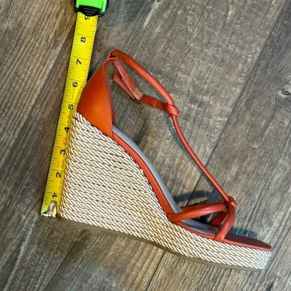 Marc Fisher Zinck Espadrille Twisted Rope Wedge Sandal Burnt Orange Rust Women's