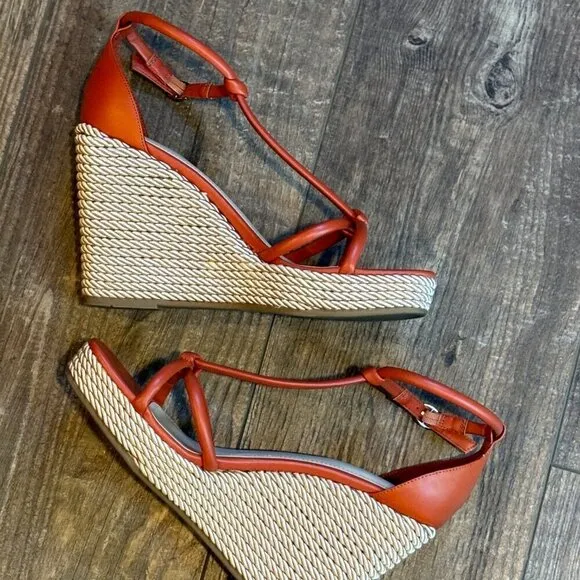 Marc Fisher Zinck Espadrille Twisted Rope Wedge Sandal Burnt Orange Rust Women's