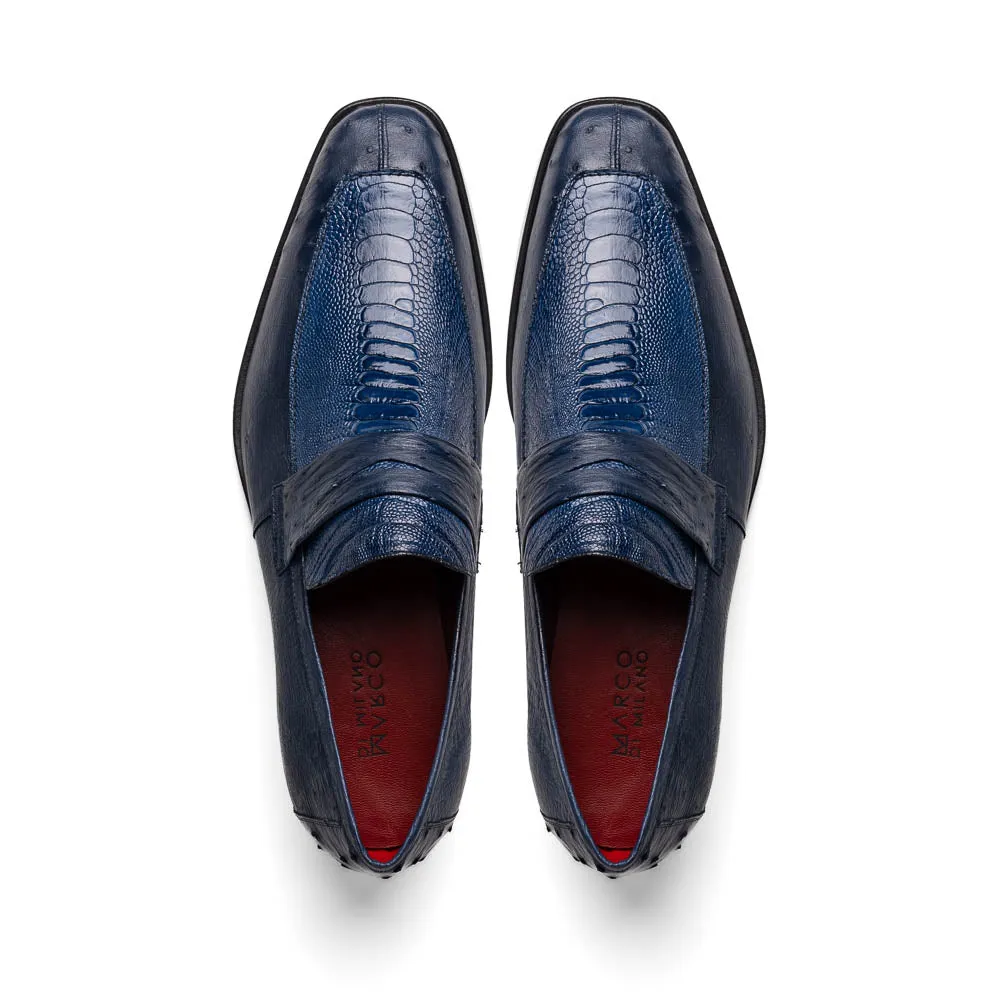 Marco Di Milano Fangio Denim Blue Ostrich Penny Loafer
