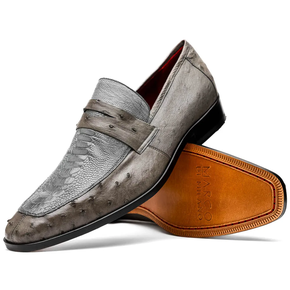 Marco Di Milano Fangio Serpentine Grey Ostrich Penny Loafer