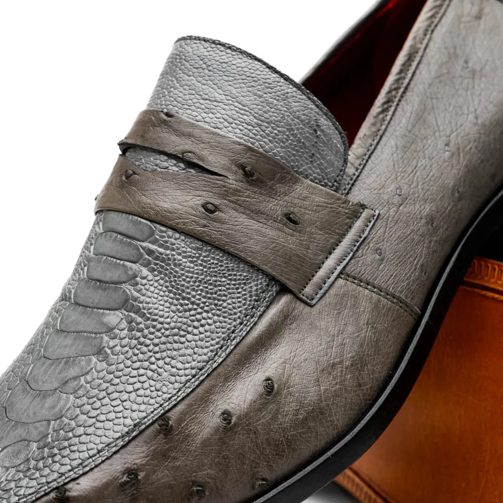 Marco Di Milano Fangio Serpentine Grey Ostrich Penny Loafer