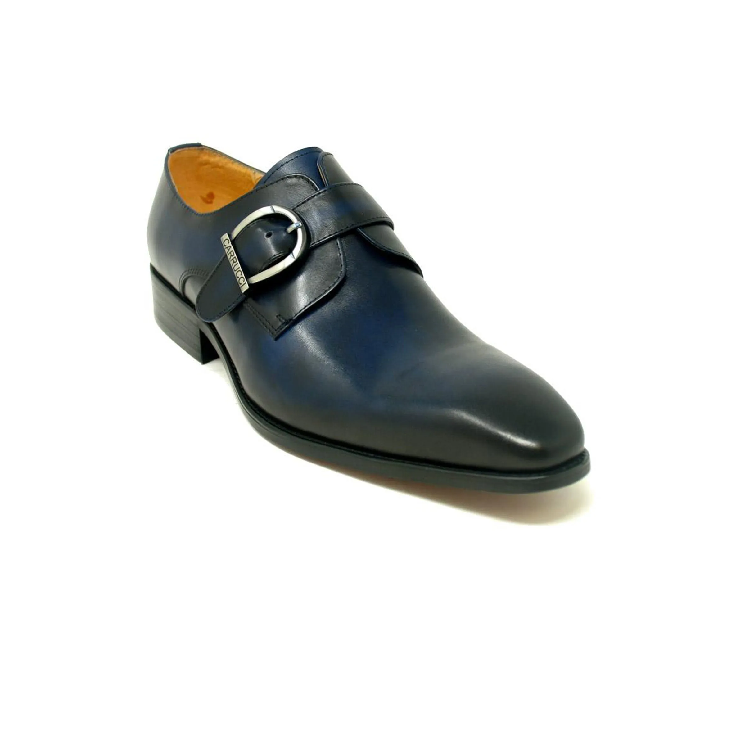 Mens Carrucci Classic Leather Fade Single D-Buckle Monk Strap Dress Shoe in Chestnut