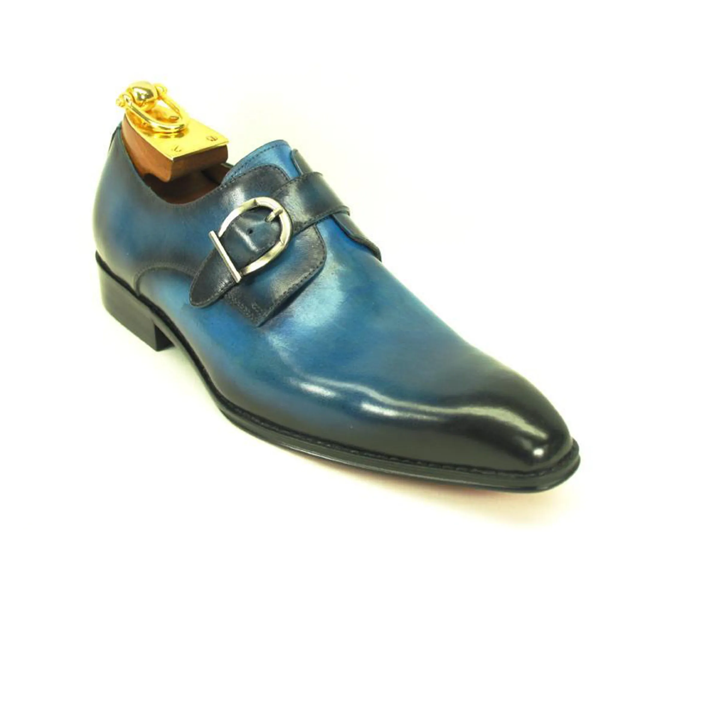 Mens Carrucci Classic Leather Fade Single D-Buckle Monk Strap Dress Shoe in Chestnut