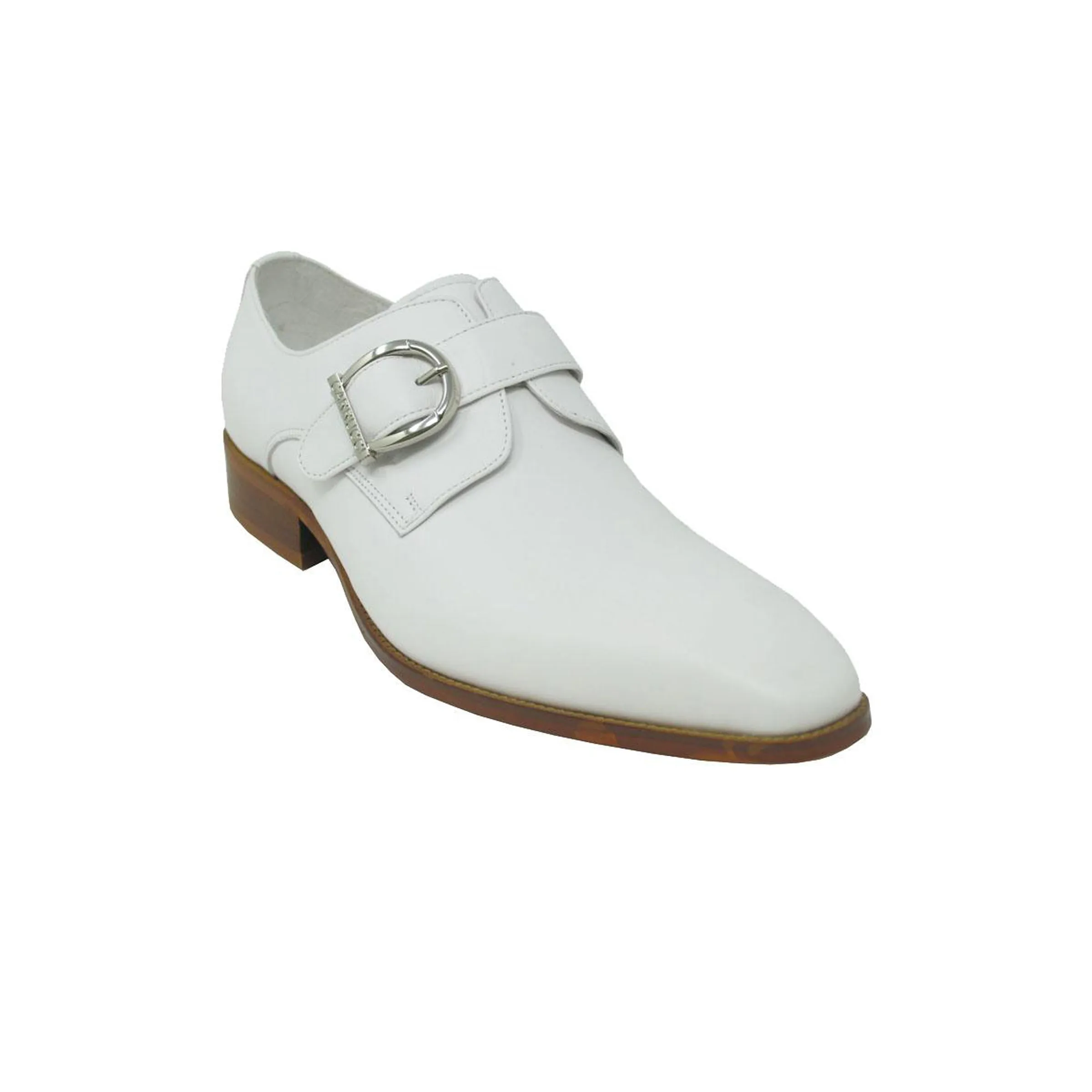 Mens Carrucci Classic Leather Fade Single D-Buckle Monk Strap Dress Shoe in Chestnut