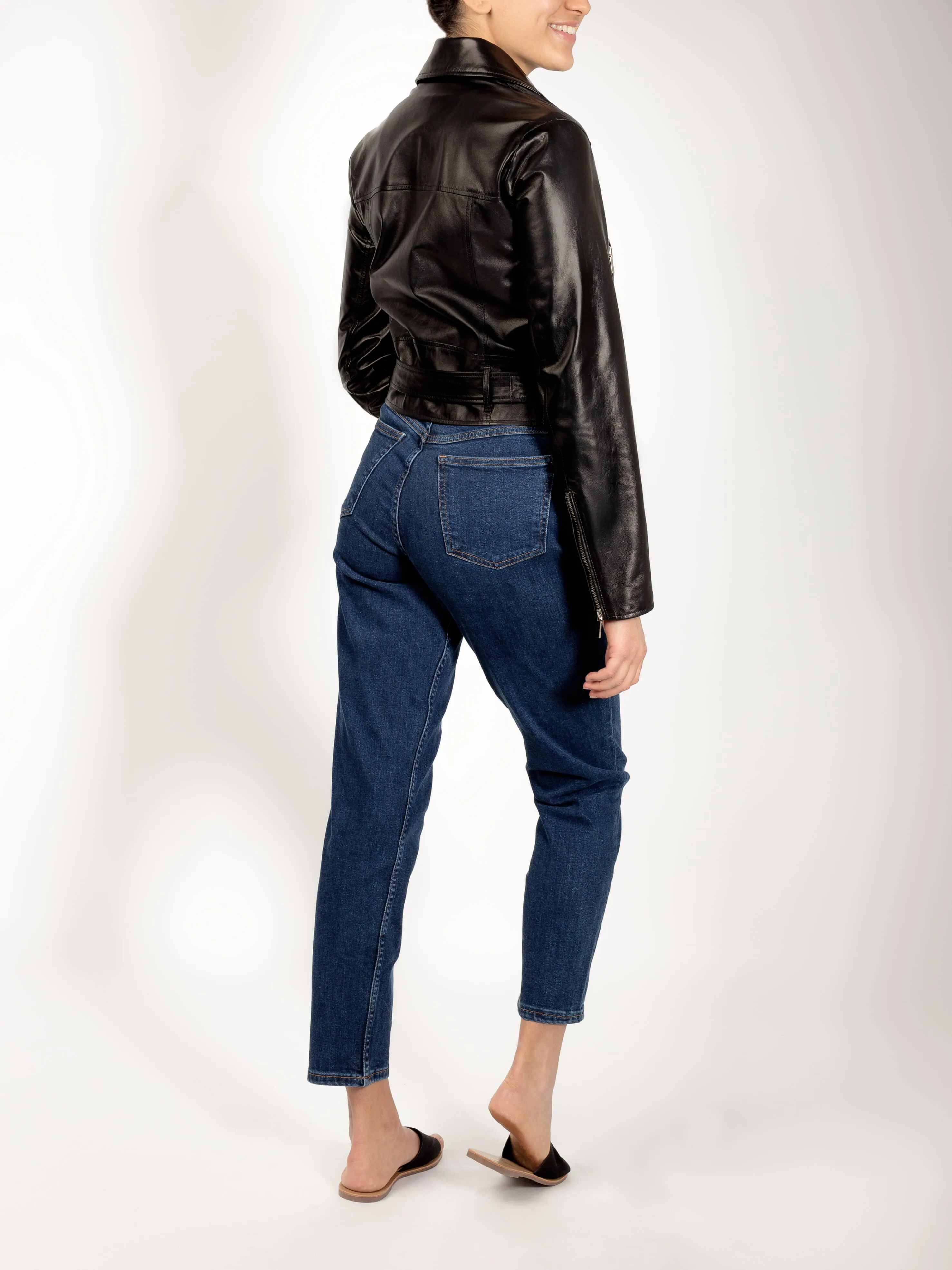 Mia Italian Lambskin Leather Moto Jacket