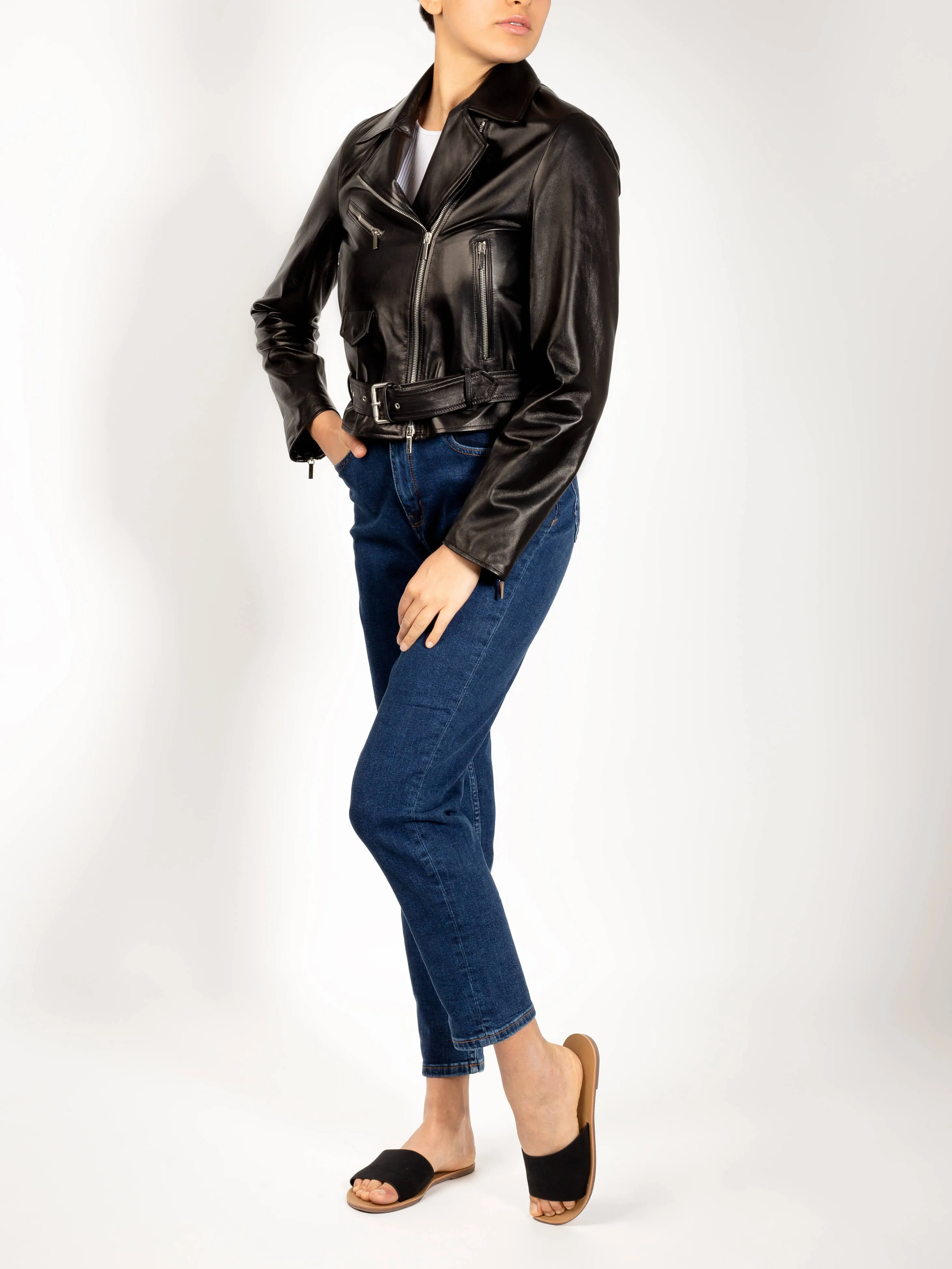 Mia Italian Lambskin Leather Moto Jacket