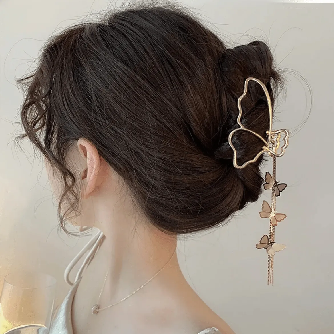 Minimalist Butterfly Chain Tassel Chignon Claw Clip Hair Clip