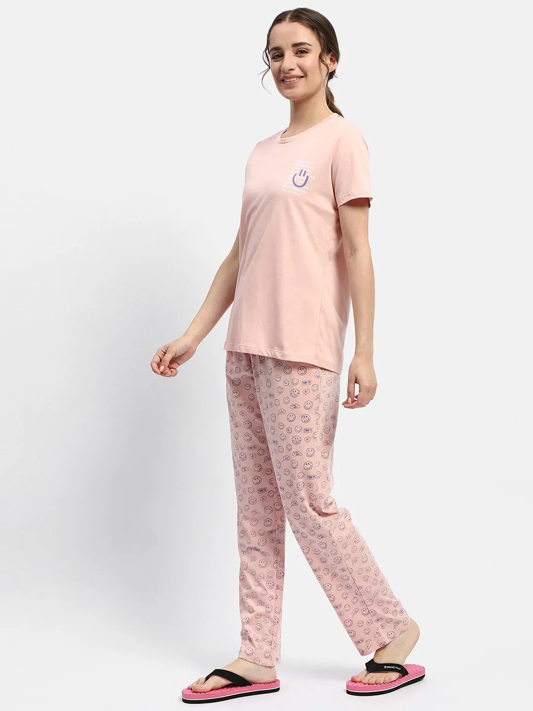 mSECRET Graphic Print Peach Two-Piece Nightsuit