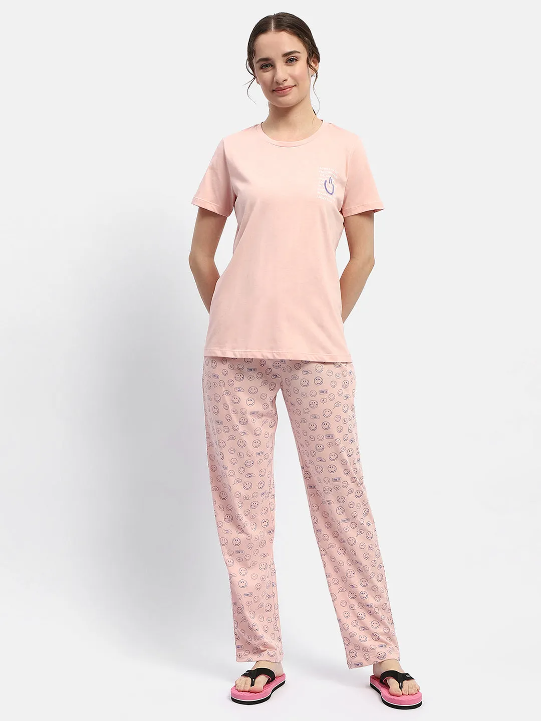 mSECRET Graphic Print Peach Two-Piece Nightsuit