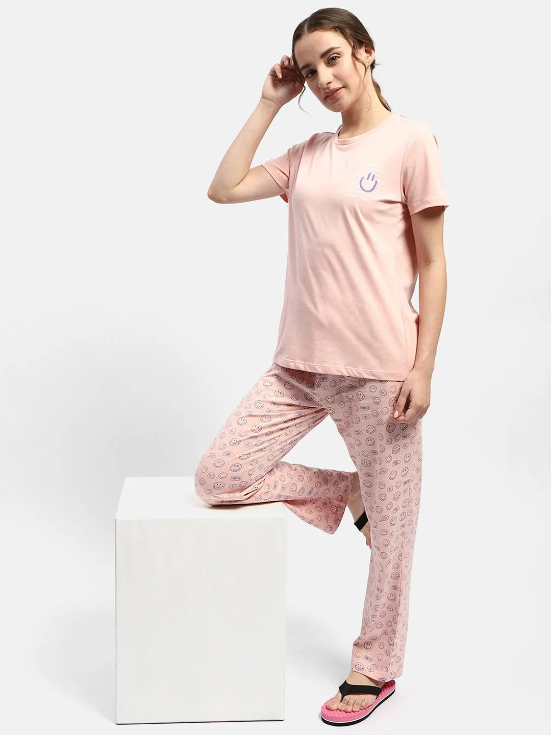 mSECRET Graphic Print Peach Two-Piece Nightsuit