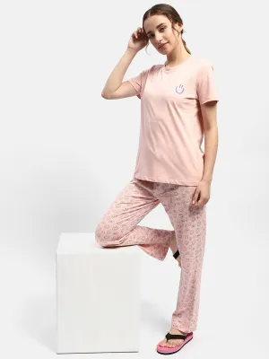 mSECRET Graphic Print Peach Two-Piece Nightsuit