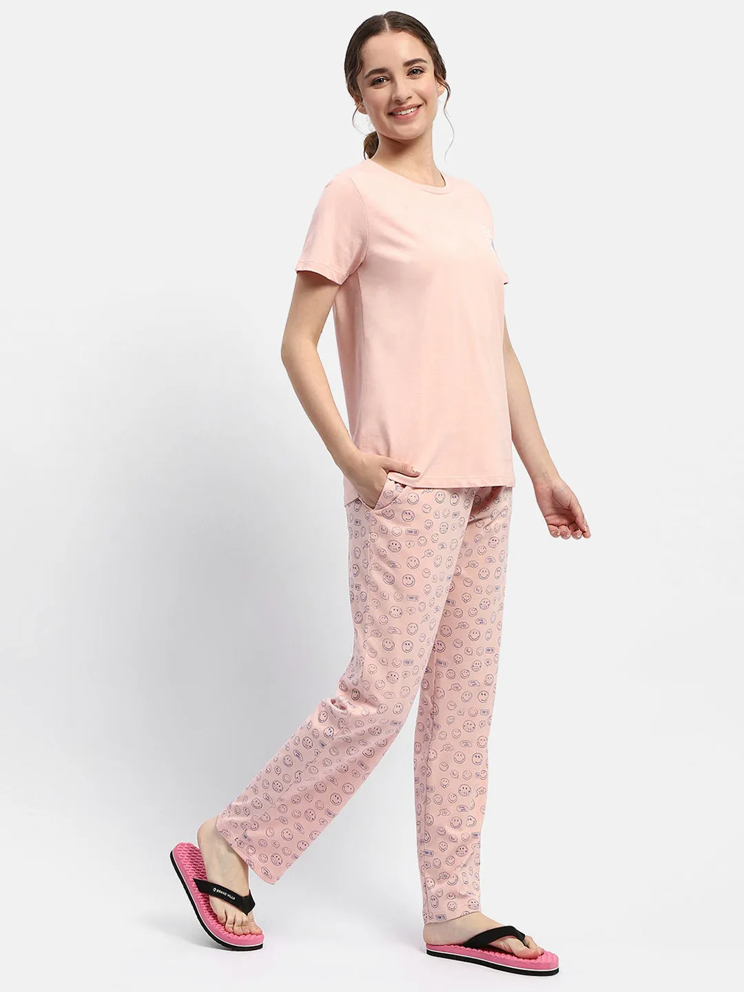 mSECRET Graphic Print Peach Two-Piece Nightsuit