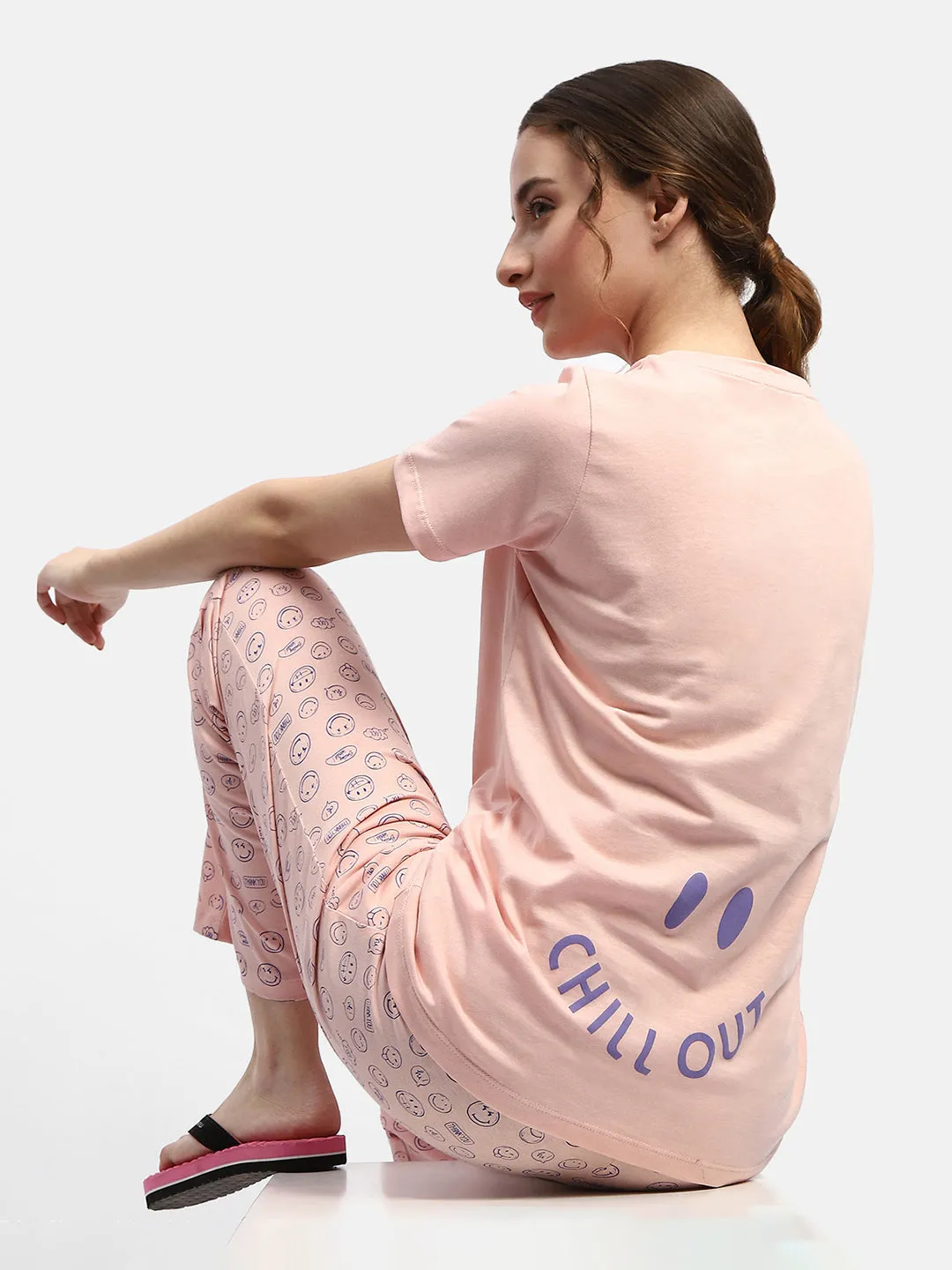 mSECRET Graphic Print Peach Two-Piece Nightsuit