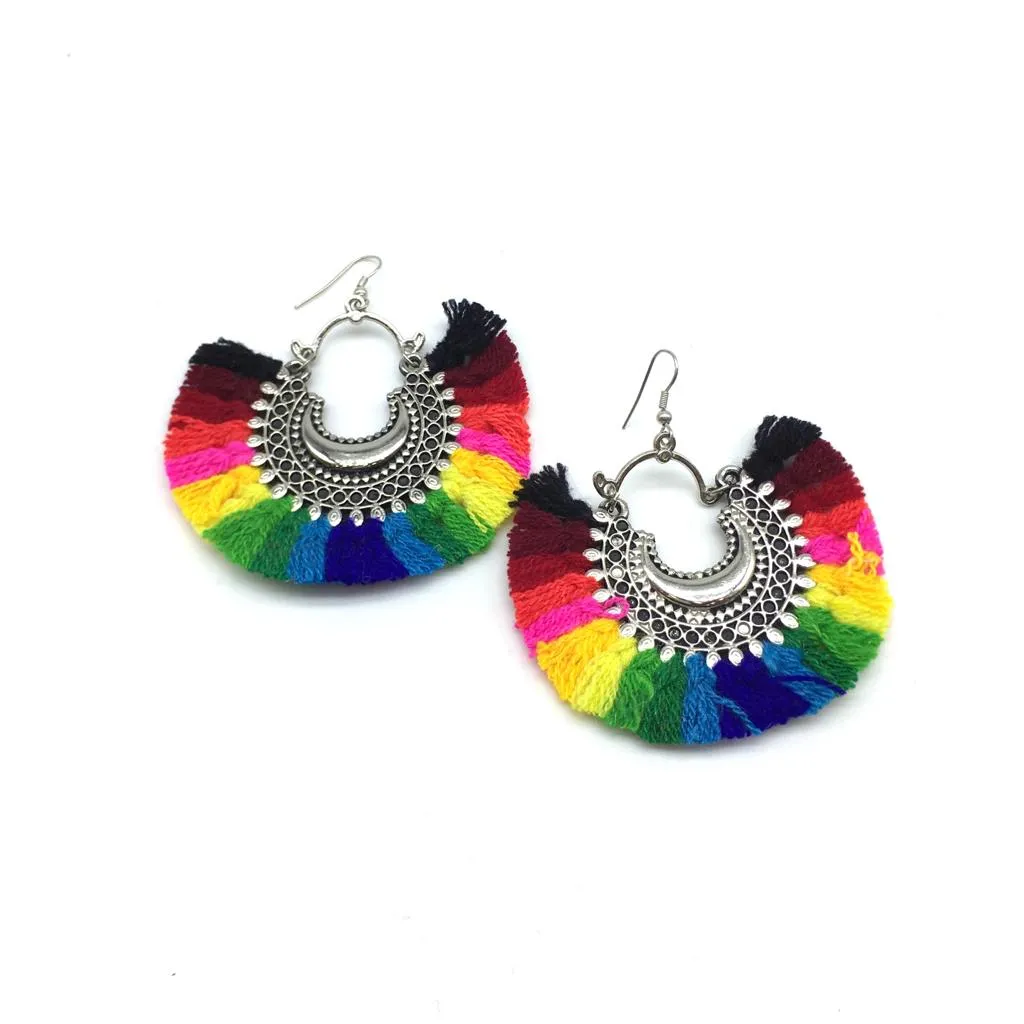 Multicolor Tassel Dangle Chand Bali Earrings