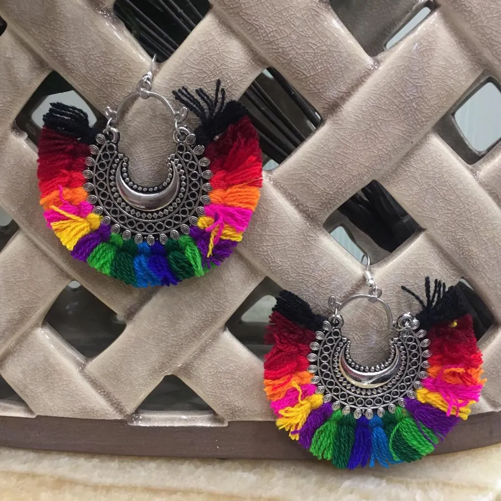 Multicolor Tassel Dangle Chand Bali Earrings