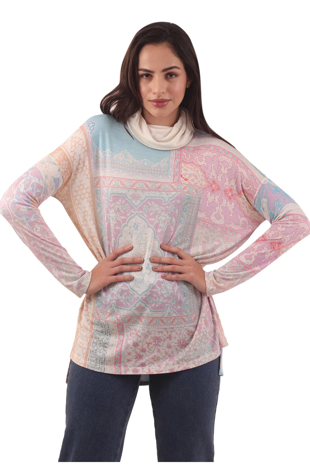 Muted Paisley Top - Mock neck