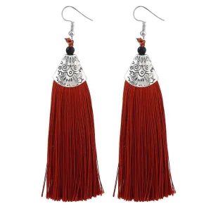 Nassau Dark Red Tassel Earrings