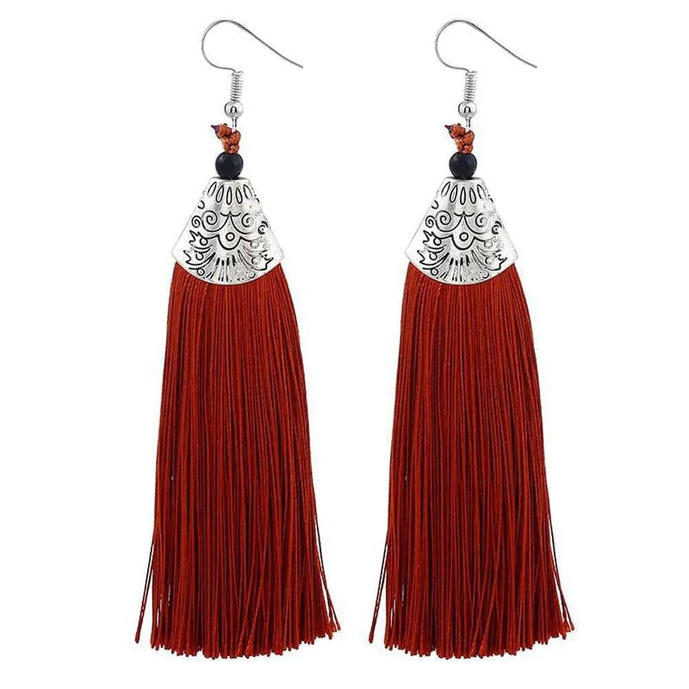 Nassau Dark Red Tassel Earrings