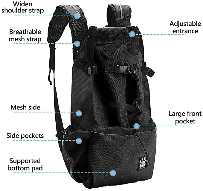 New WOOLALA Dog Backpack Carrier Rucksack Head Out Front Pack with Waterproof Lining, Pet Travel Bag for Hiking Walking Cycling, Black, Sz L! For Dogs 8-18 Lbs