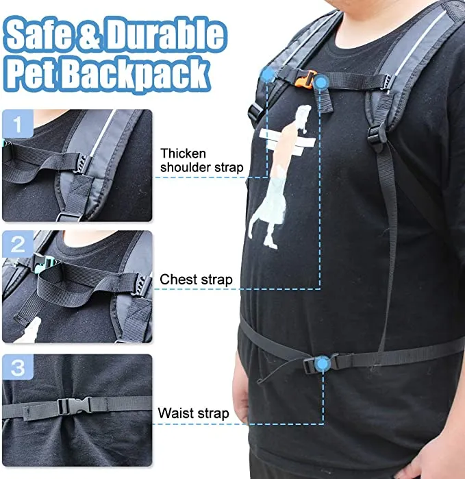 New WOOLALA Dog Backpack Carrier Rucksack Head Out Front Pack with Waterproof Lining, Pet Travel Bag for Hiking Walking Cycling, Black, Sz L! For Dogs 8-18 Lbs