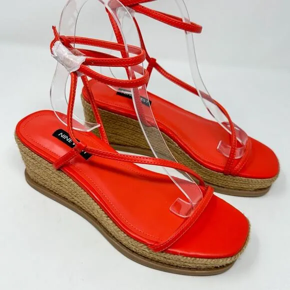 Nine West Alexx Orange Strappy Wedge Espadrille Sandal, NEW, Size 6, MSRP $89