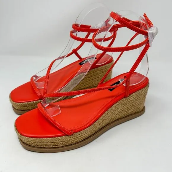 Nine West Alexx Orange Strappy Wedge Espadrille Sandal, NEW, Size 6, MSRP $89