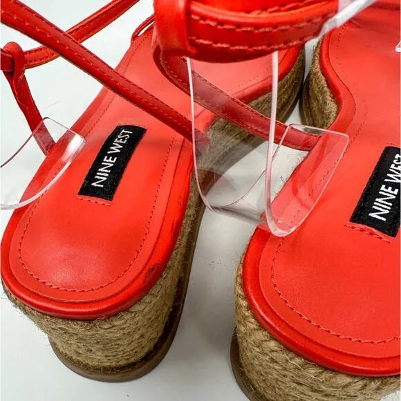 Nine West Alexx Orange Strappy Wedge Espadrille Sandal, NEW, Size 6, MSRP $89