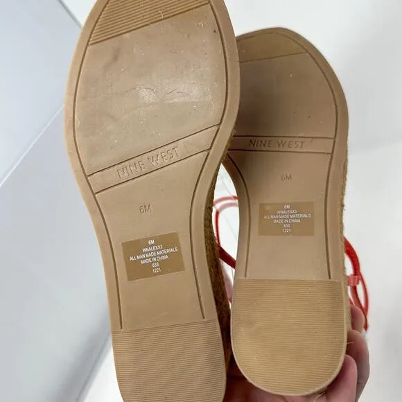 Nine West Alexx Orange Strappy Wedge Espadrille Sandal, NEW, Size 6, MSRP $89