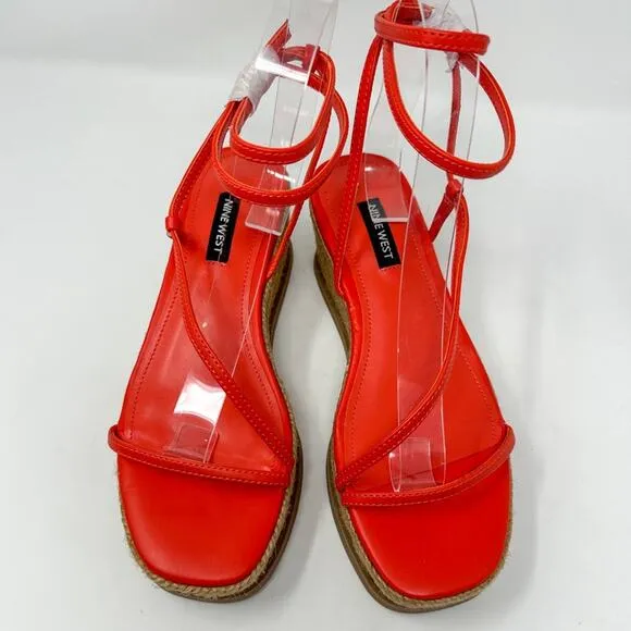 Nine West Alexx Orange Strappy Wedge Espadrille Sandal, NEW, Size 6, MSRP $89