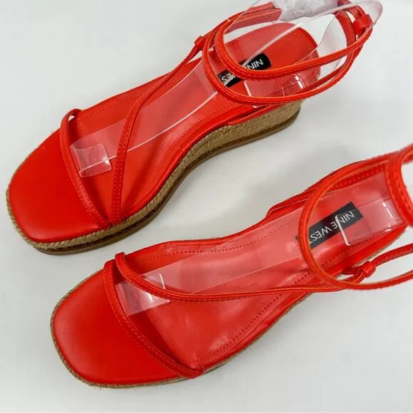Nine West Alexx Orange Strappy Wedge Espadrille Sandal, NEW, Size 6, MSRP $89