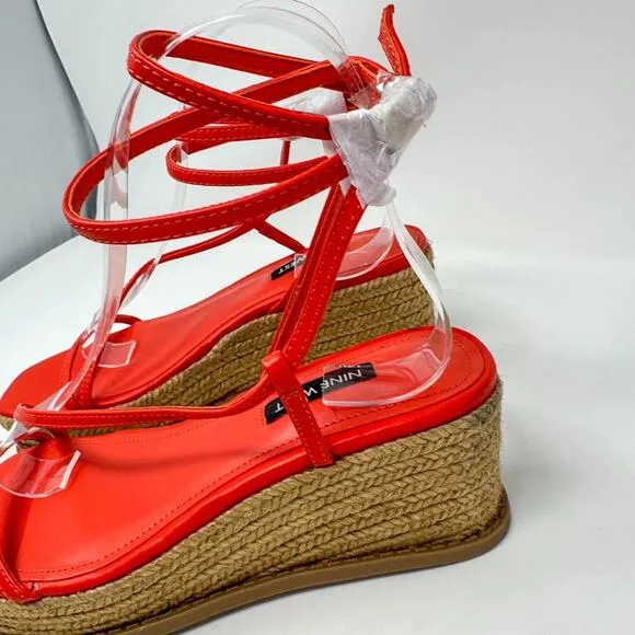 Nine West Alexx Orange Strappy Wedge Espadrille Sandal, NEW, Size 6, MSRP $89