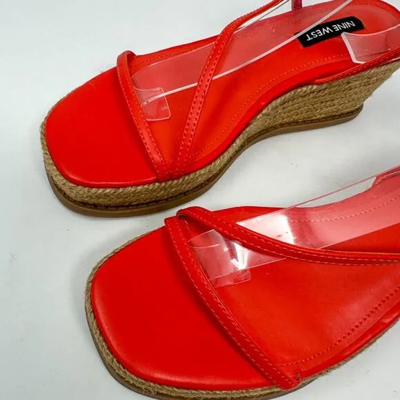 Nine West Alexx Orange Strappy Wedge Espadrille Sandal, NEW, Size 6, MSRP $89