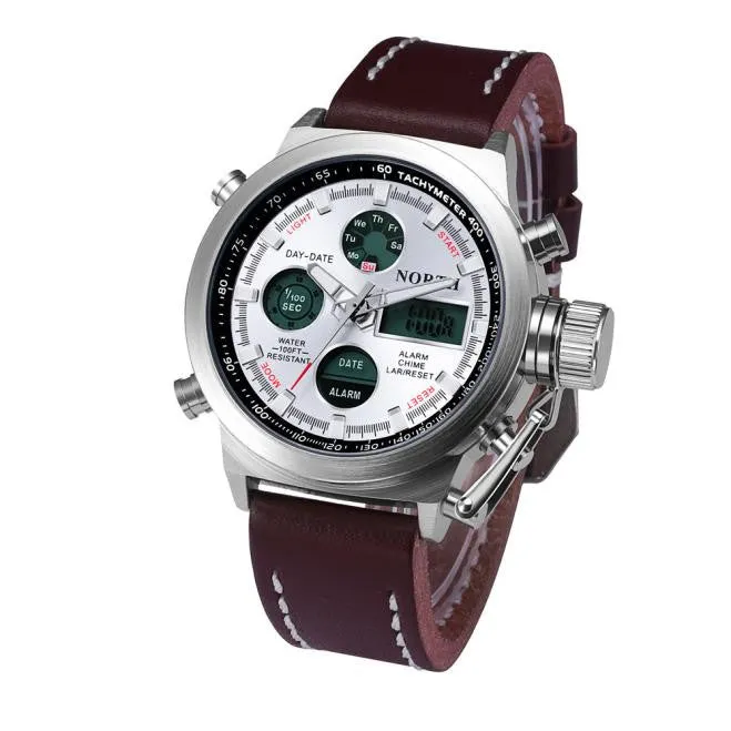 NORTH Double Movement Mens Watch with Leather Band and Case