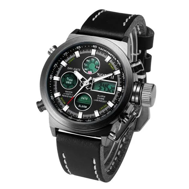 NORTH Double Movement Mens Watch with Leather Band and Case