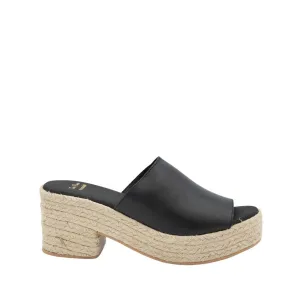 Open Toe Leather Espadrille with Wide Heel for Women - Andrea