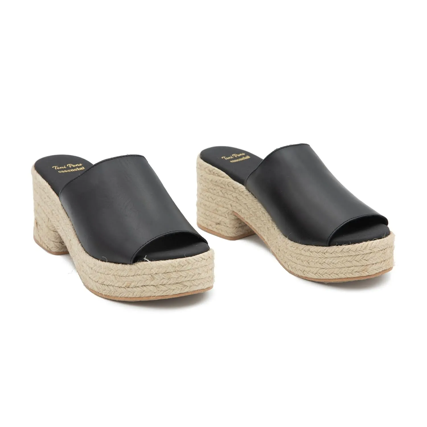 Open Toe Leather Espadrille with Wide Heel for Women - Andrea