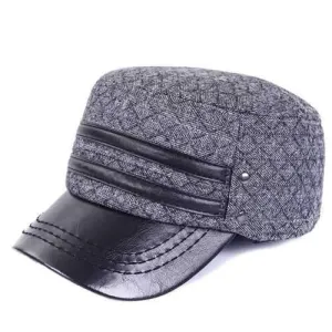 Outdoor Winter Double PU Leather Band Rhombus Ear Warmer Hat - Gray
