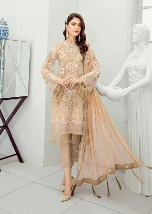 Pakistani Luxury Pret Collection Dark Beige Chiffon Dress # CA139