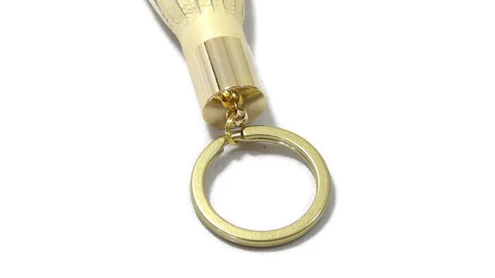 Pearlized Champange Lambskin Leather Tassel Keychain with 14k Gold Plated Brass Top Free Gift Wrap