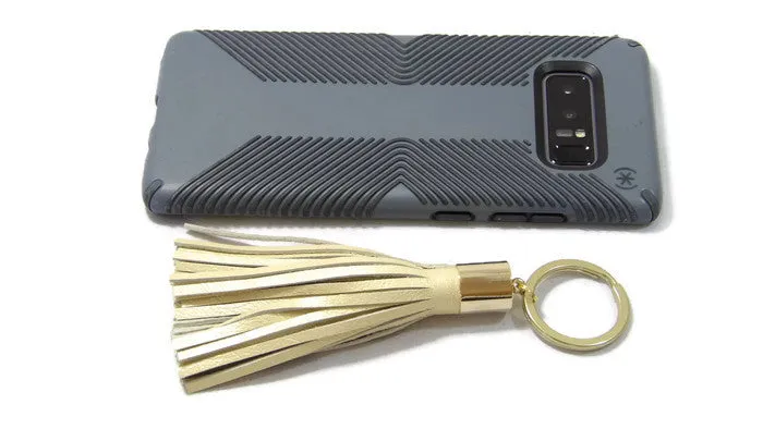 Pearlized Champange Lambskin Leather Tassel Keychain with 14k Gold Plated Brass Top Free Gift Wrap