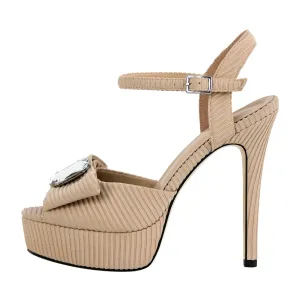 Peep Toe Platform Jewel Buckle Strap Sandals